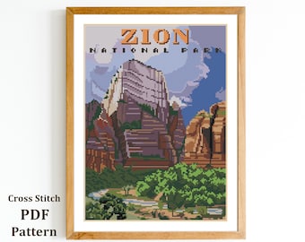 Zion National Park Cross Stitch Pattern: Utah Landscape (PDF)