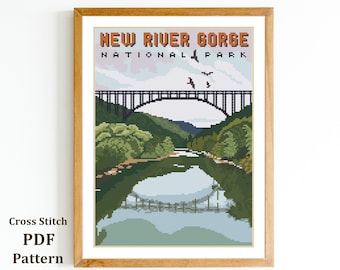 New River Gorge Cross Stitch Pattern: National Park Landscape (Digital PDF Pattern)