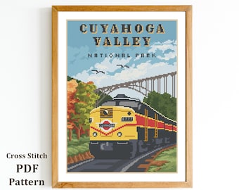 Cuyahoga Valley National Park Cross Stitch Pattern: Ohio Train Landscape (Digital Format)