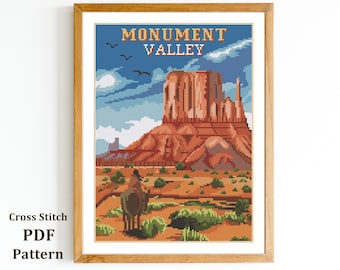Monument Valley-kruissteekpatroon: Utah-landschap (digitaal pdf-patroon)