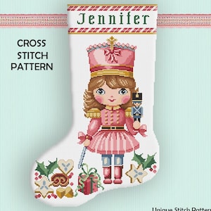 Patrón de punto de cruz para calcetín navideño de Cascanueces (PDF digital)