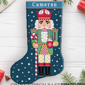 Nutcracker Christmas Stocking Cross Stitch Pattern: Customizable DIY (PDF Pattern)-Needlepoint