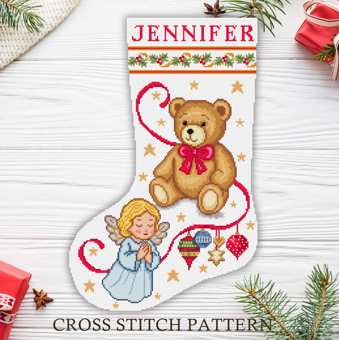 Teddy Bear Angel Christmas Stocking Cross Stitch Pattern (digital PDF ...