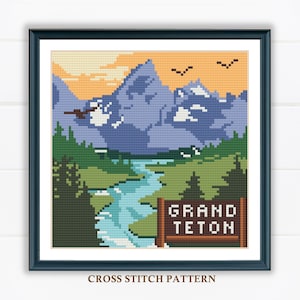 Grand Teton National Park Kreuzstichmuster / Amerikanische Landschaft / Bergkreuzstich / Holiday Needlepoint / Digital PDF Pattern