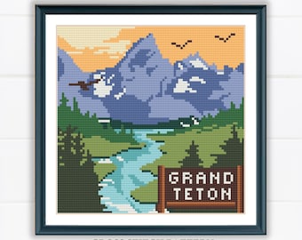 Grand Teton National Park Cross Stitch Pattern: Landscape Needlepoint (Digital PDF)