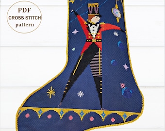 Nutcracker Christmas Stocking Cross Stitch Pattern: DIY Noel Decor (Digital PDF Pattern) - Medium Size