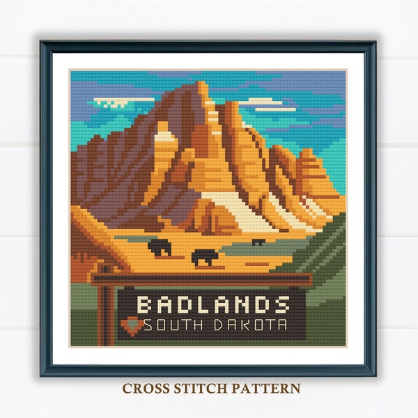 Badlands Cross Stitch Pattern - National Park Counted Cross Stitch - American Landscape - Mountain Needlepoint - Embroidery -Digital Pattern