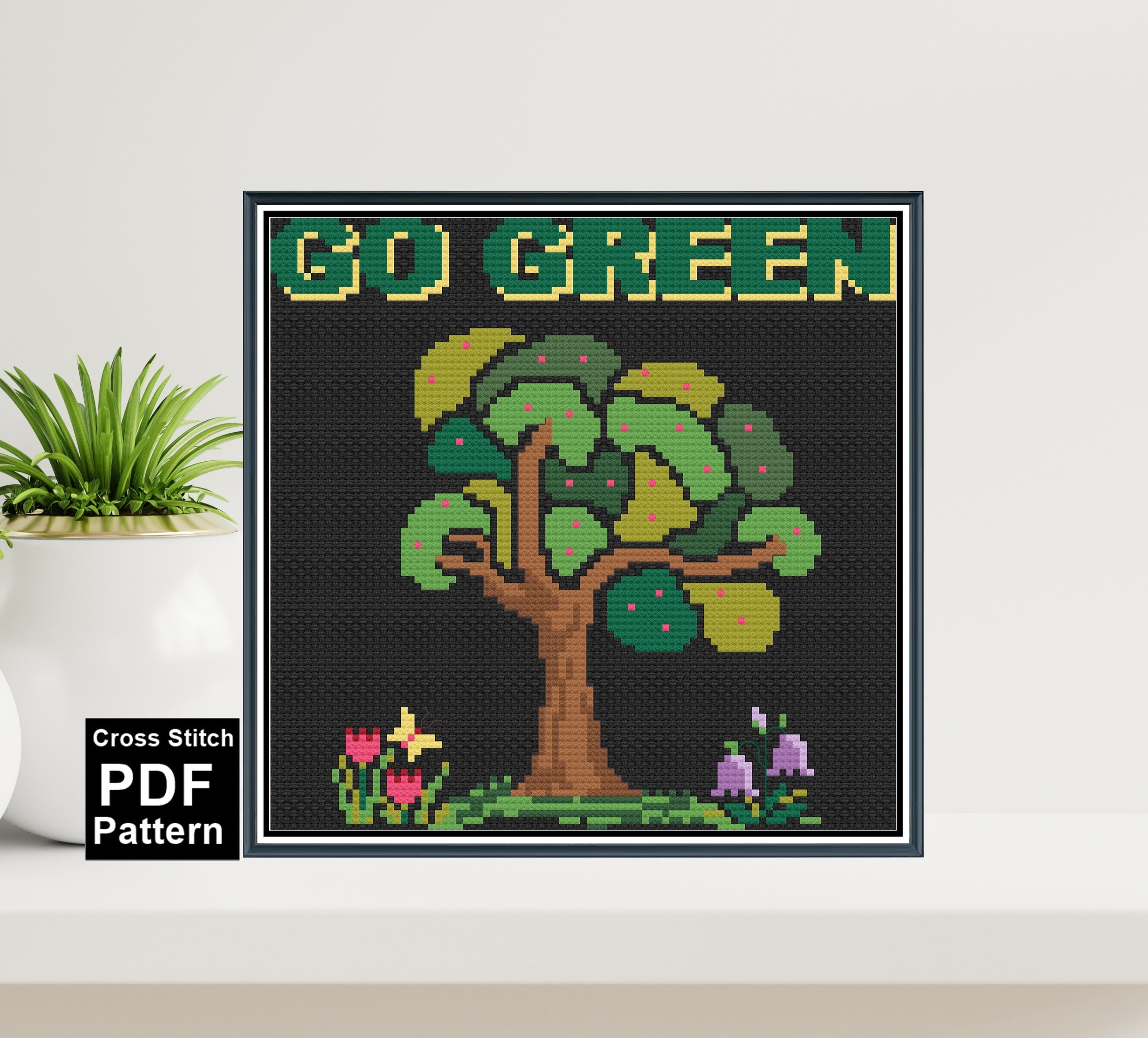 Go Green Cross Stitch Pattern / Modern Easy Cross Stitch / | Etsy