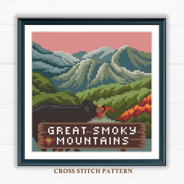 Great Smoky Mountains National  Park  Cross Stitch Pattern / America Landscape Needlepoint/ Holiday Cross Stitch / Digital PDF Pattern