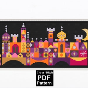 Small World Castle Cross Stitch Pattern: Mary Blair Inspired (Digital Download PDF)