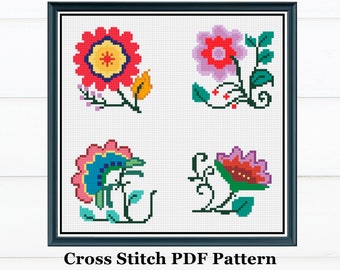Floral Cross Stitch Pattern: Folk Art Flowers (Digital PDF)