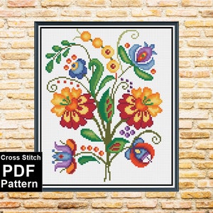 Folk Floral Cross Stitch Pattern: Polish Embroidery (Instant Download PDF)