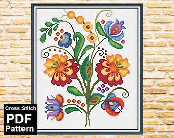 Folk Floral Cross Stitch Pattern: Polish Embroidery (Instant Download PDF)