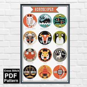 Horoscope Modern Cross Stitch Digital PDFPattern / Zodiac Sign Embroidery / Instant Download