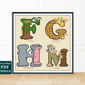 Set of 26 Animal letters, full alphabet cross stitch pattern, nursery cross stitch animal, counted cross stitch monogram, digital pattern