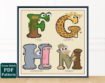 Set of 26 Animal letters, full alphabet cross stitch pattern, nursery cross stitch animal, counted cross stitch monogram, digital pattern