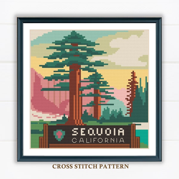 Modèle de point de croix Sequoia National Park / couture paysage américain / point de croix vacances / modèle PDF numérique