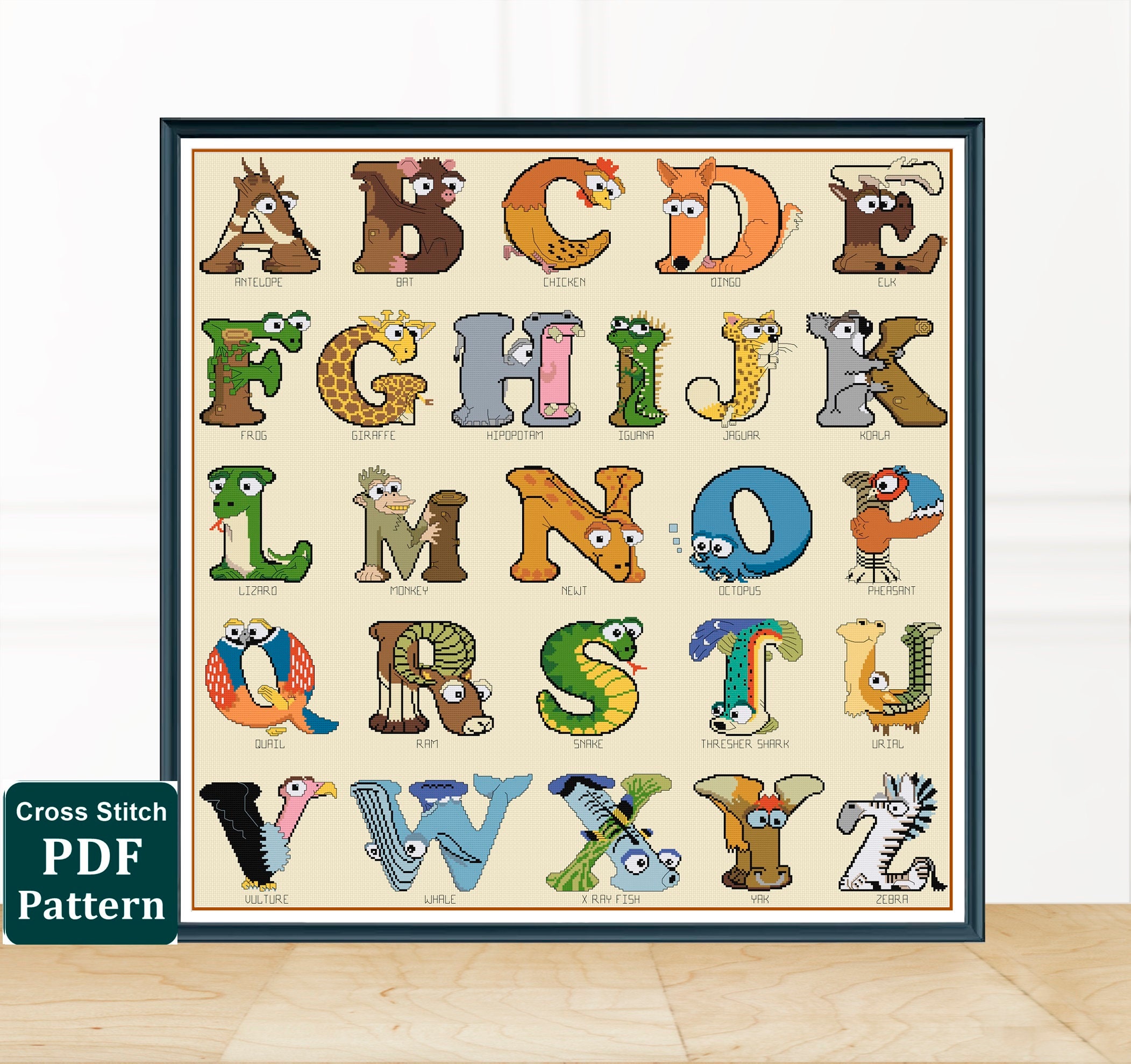 Animal Alphabet Cross Stitch Pattern: Full Set of 26 Letters (digital