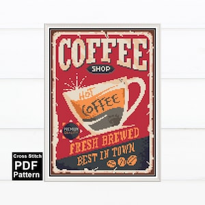 Schema punto croce per tavola da caffetteria / Ricamo per decorazioni per la casa / Formato digitale-PDF
