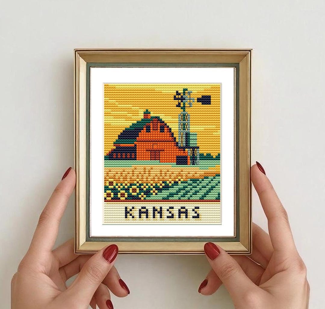 Kansas Cross Stitch Pattern: Retro American City Needlepoint (PDF ...