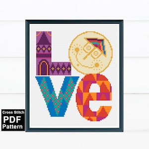 Love Cross Stitch Pattern / It&#39;s a Small World Mary Blair Cross Stitch / Nursery Decor  / Digtal PDF Pattern