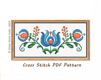 Folk Floral #3 Cross Stitch Pattern / Traditional modern cross stitch / Instant Download PDF