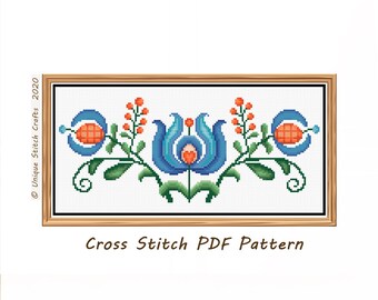 Folk Floral Cross Stitch Pattern: Modern Flower Design (PDF)