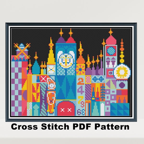 Small World Cross Stitch Pattern  / Nursery Decor / Castle Cross Stitch /  Needlepoint /Digital Download PDF