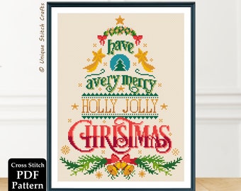 Holly Jolly Christmas Tree Cross Stitch Pattern (Digital PDF)