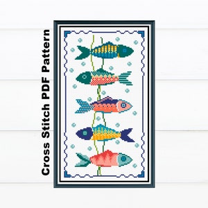Colorful Fishes Cross Stitch Digital Pattern / Fish Needlepoint / Instant PDF Download