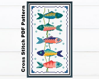 Colorful Fishes Cross Stitch Digital Pattern / Fish Needlepoint / Instant PDF Download