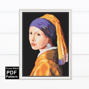 Girl with Pearl Earring Cross Stitch Pattern: Famous Painting (PDF Pattern)