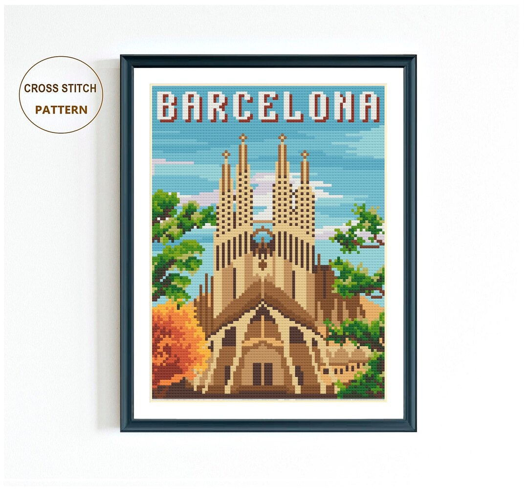 Barcelona Cross Stitch Pattern: Spain Travel Landscape (instant ...