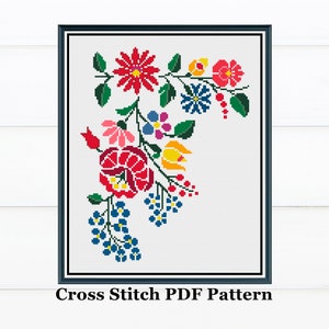 Hungarian Flower #2 Cross Stitch Digital Pattern / Folk Design Needlepoint / Instant Download PDF