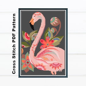 Modern Flamingo Art Cross Stitch  Pattern / Birds Needlepoint / Instant Download PDF