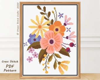 Modern Floral Cross Stitch Pattern: Folk Flower Design (PDF Pattern)