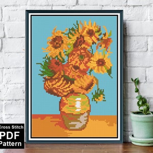 Van Gogh Sunflowers Cross Stitch Pattern: Famous Painting (PDF Pattern)