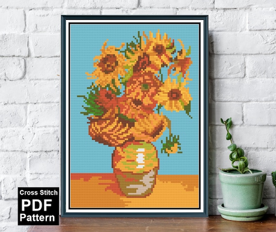 Van Gogh Sunflowers Cross Stitch Pattern: Famous Painting (PDF Pattern)