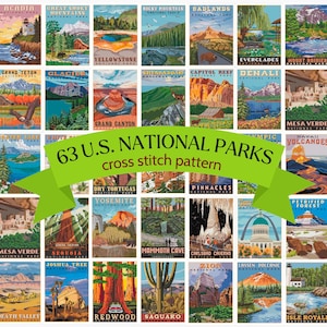Set of 63 National Parks cross stitch digital pattern/Grand Canyon, Mesa Verde, Yosemite, Yellowstone,,Zion, Acadia,.../Instand download PDF
