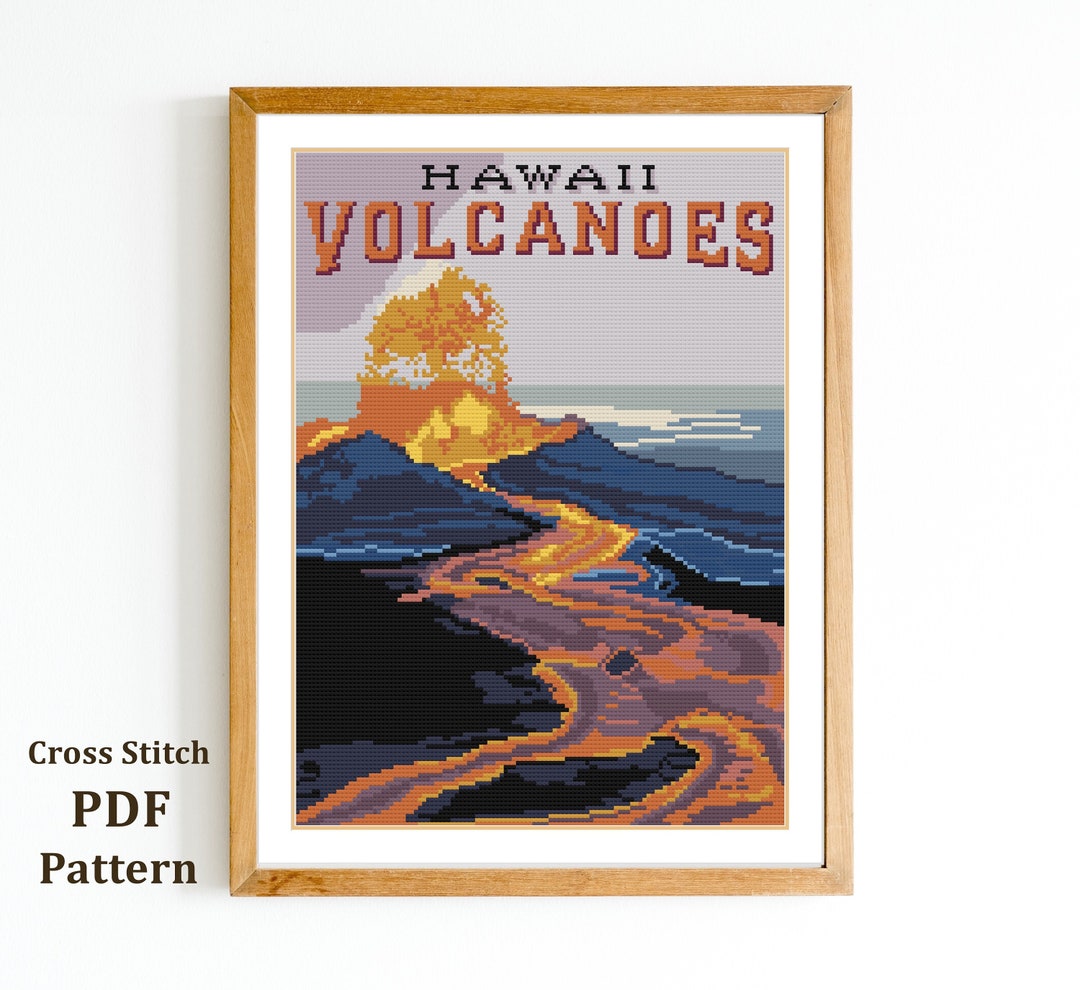 Hawaii Volcanoes Cross Stitch Pattern / National Parks Needlepoint
