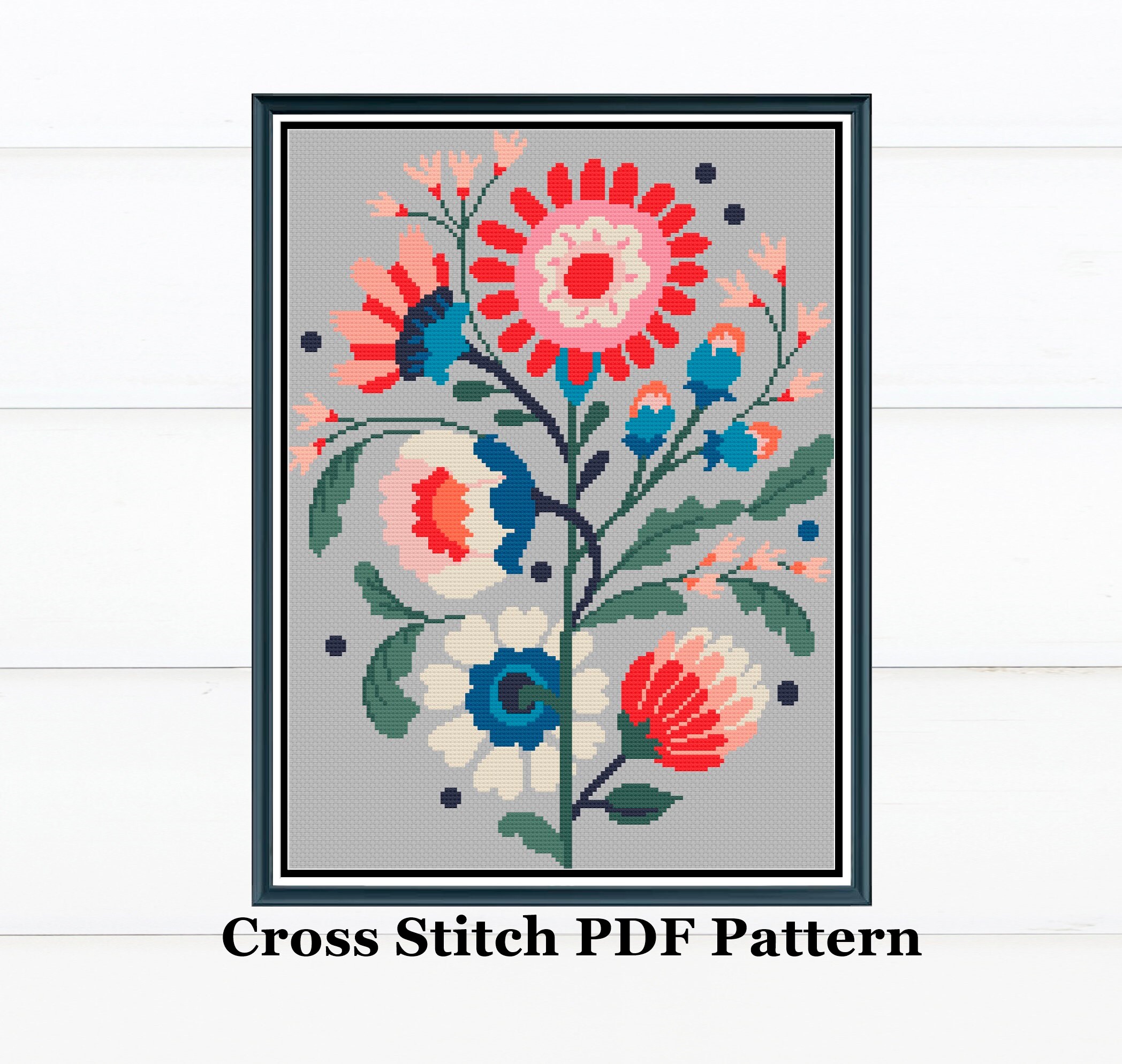 Modern Folk Art Cross Stitch Digital Pattern / Traditional Etsy