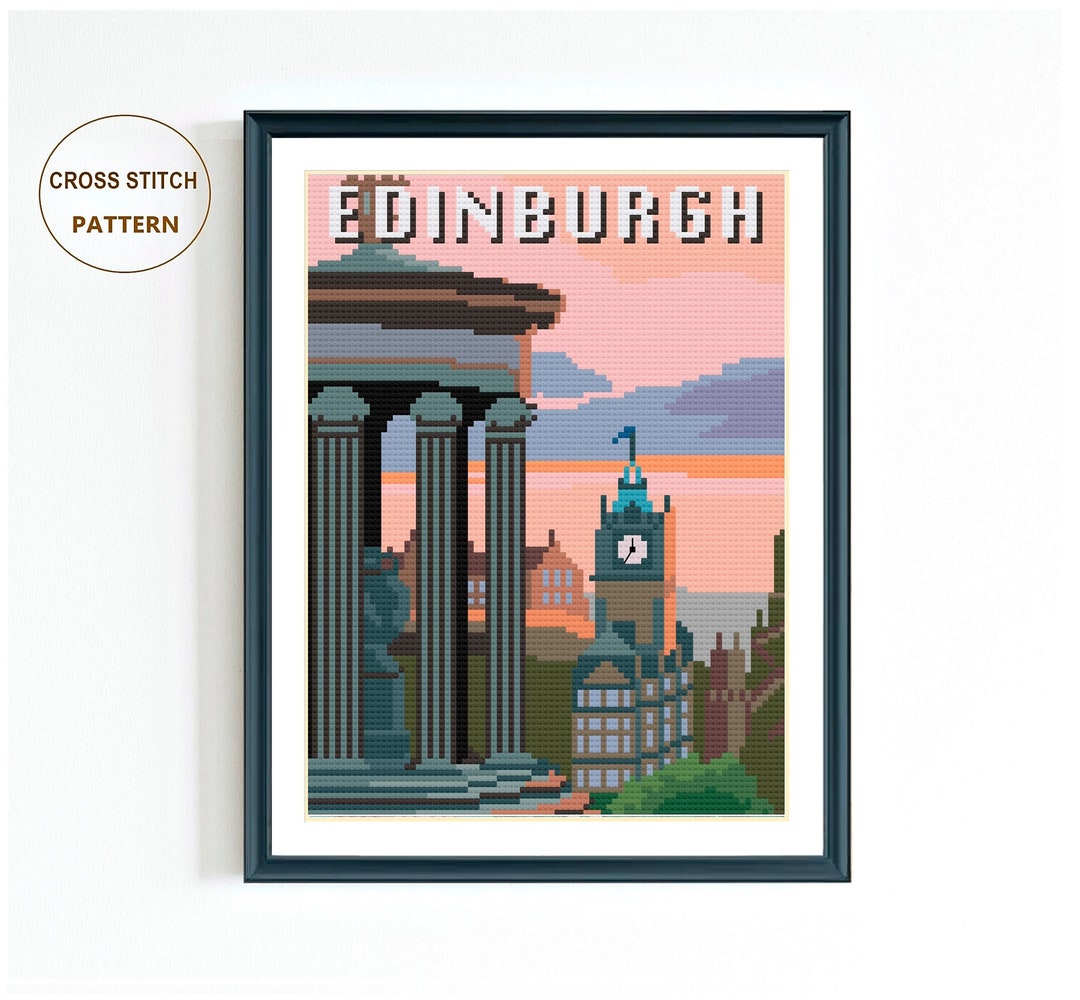 Edinburgh Cross Stitch Pattern / Scotland Landscape Needlepoint