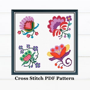 Little Flowers #2 Cross Stitch Digital Pattern / Folk Floral Cross Stitch / Instant Download PDF