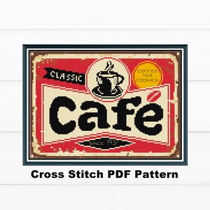 Retro Shop Board Cross Stitch Patroon / Vintage Home Wall Decor Needlepoint / Digitaal formaat PDF