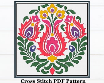 Hungarian Folk Art Floral Cross Stitch Pattern (Instant Download PDF)