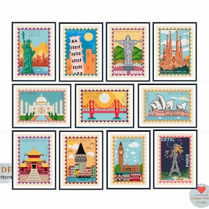 11 Wahrzeichen Kreuzstichmuster / Wahrzeichen der Welt / Stempel Kreuzstich / Urlaub Kreuzstich / Stickmuster / Digitales Muster