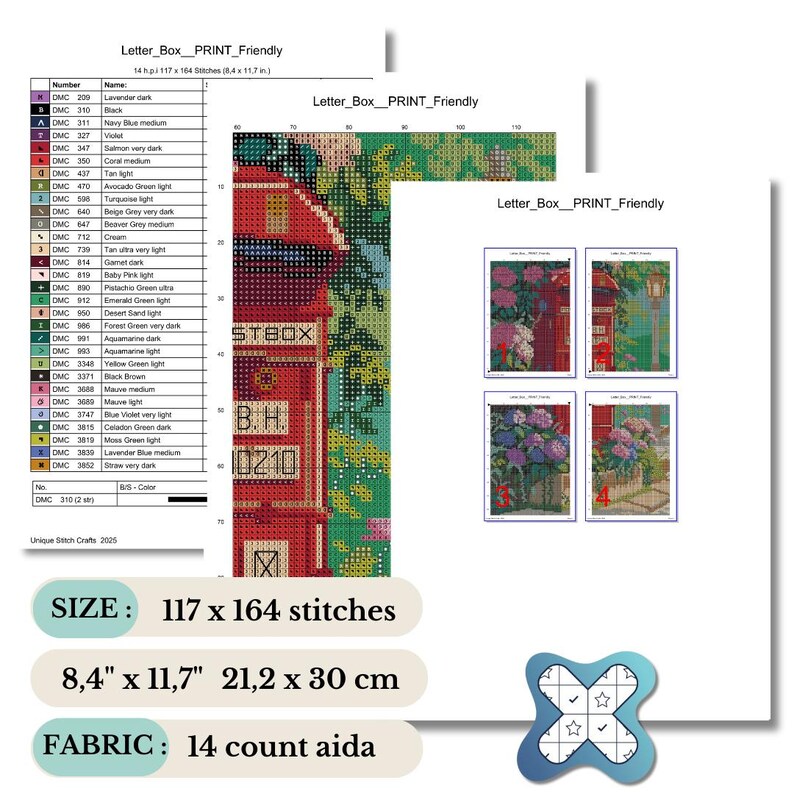 Letter Box Cross Stitch Pattern - Vintage Needlepoint - DIY Home decor - Digital PDF Pattern image 4