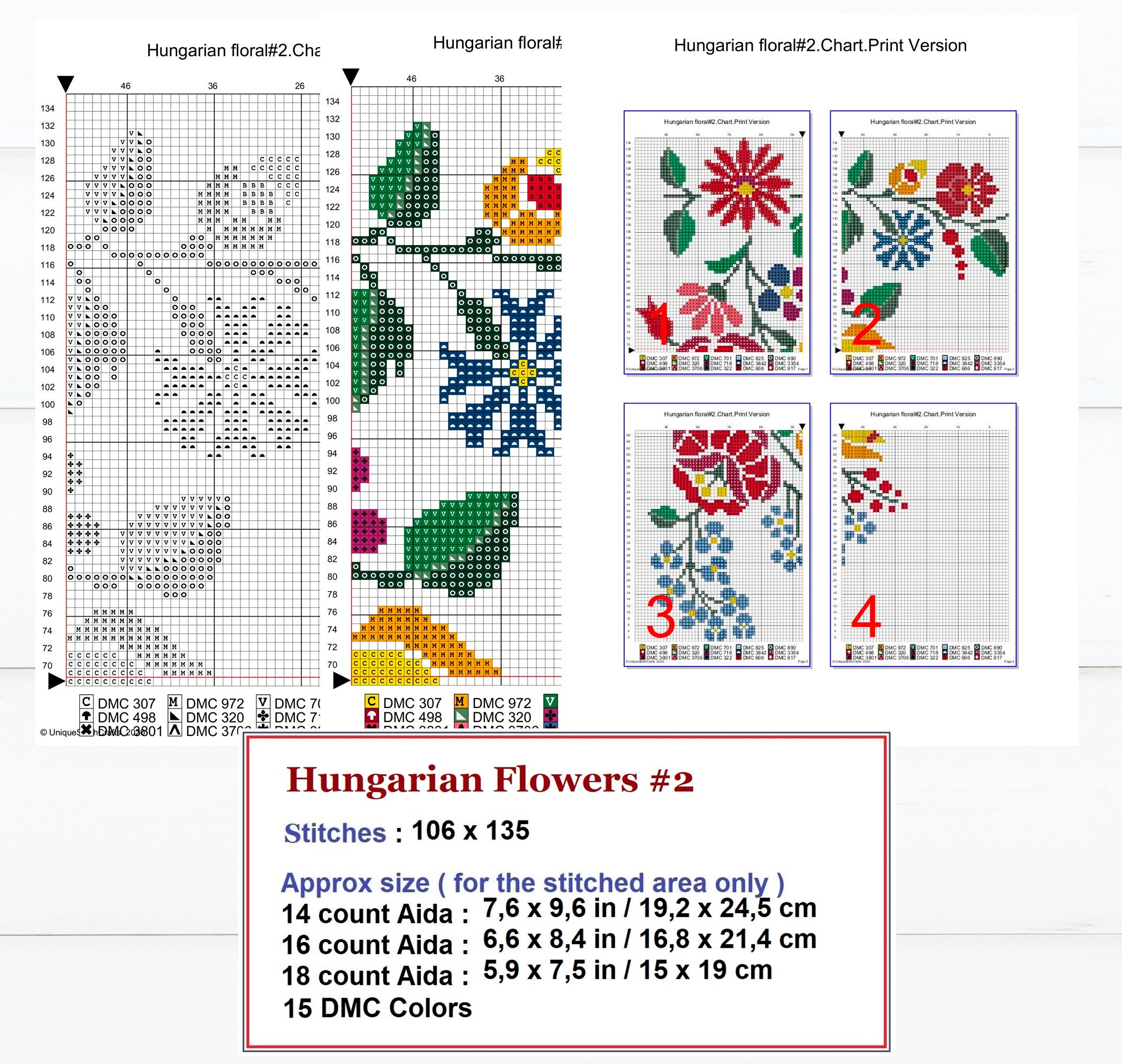 Hungarian Flower #2 Cross Stitch Digital Pattern / Folk Design