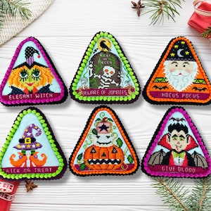 Set of 6 Halloween Cross Stitch Pattern / Halloween Needlepoint / Digital Pattern