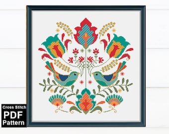 Modern Floral Cross Stitch Pattern: Polish Folk Art (Digital PDF Pattern)